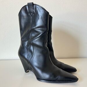 ZARA Heeled Leather Wedge Cowboy Boots